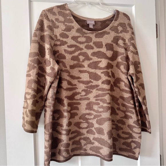 Chico's Sweaters - Chico's Brown Animal Print Sweater Size 3 3/4 Sleeve